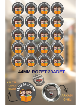 Artık Okuyorum Rozeti 44mm | 20 Adet Öğrenci Rozeti