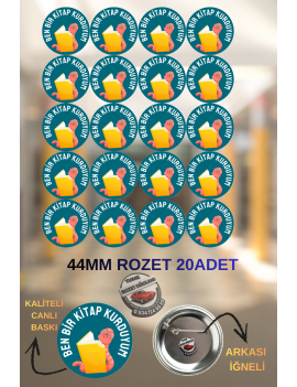 Ben Bir Kitap Kurdum Rozeti 44mm | 20 Adet Okuma Rozeti