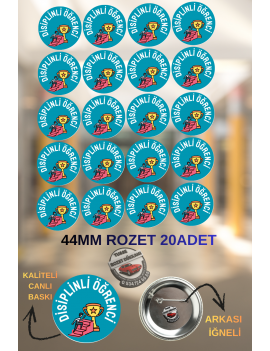 Disiplinli Öğrenci Rozeti 44mm | 20 Adet Okul Rozeti
