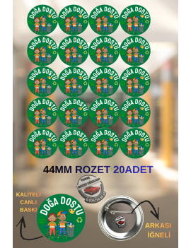 Doğa Dostu Rozeti 44mm | 20 Adet Çevre Bilinci Rozeti