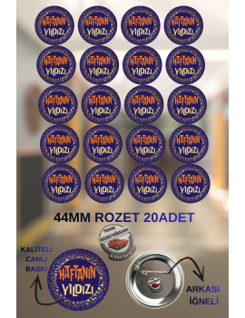 20 Adet 44mm Haftanın Yıldızı Rozeti | Okul Ödül Rozeti