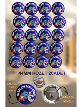 Harfleri Tanıyorum Rozeti 44mm | 20 Adet Okuma Yazma Rozeti