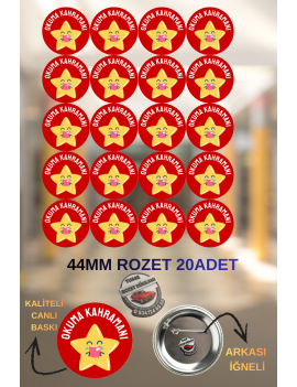 Okuma Kahramanı Rozeti 44mm | 20 Adet Öğrenci Rozeti