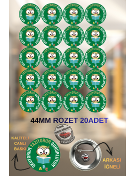 Okuyorum Yazıyorum Gururluyum Rozeti 44mm | 20 Adet Öğrenci Rozeti