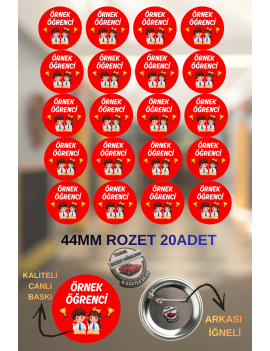 20 Adet 44mm Örnek Öğrenci Rozeti | Okul ve Öğrenci Ödül Rozeti