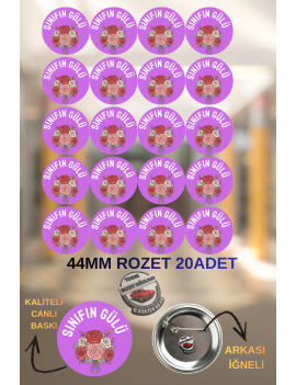 Sınıfın Gülü Rozeti 44mm | 20 Adet Öğrenci Rozeti