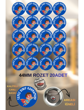 Temiz Sınıf Kahramanı Rozeti 44mm | 20 Adet Öğrenci Rozeti