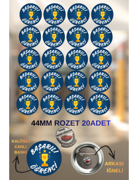 20 Adet 44mm Başarılı Öğrenci Rozeti | Okul Ödül Rozeti