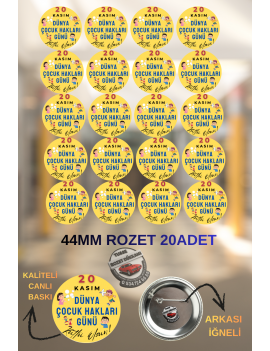 20 Kasım Dünya Çocuk Hakları Günü Rozeti 44mm | 20 Adet Buton Rozet