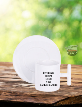 Kişiye Özel T Kulplu Beyaz Kahve Fincanı | Resim, Logo ve Yazı Baskılı