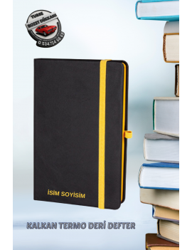 SARI KALKAN TERMO DERİ DEFTER 13 x 21 CM | KİŞİYE ÖZEL LAZER BASKILI