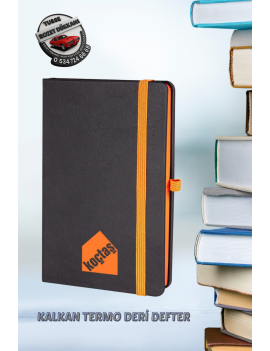 TURUNCU KALKAN TERMO DERİ DEFTER 13 x 21 CM | KİŞİYE ÖZEL LAZER BASKILI
