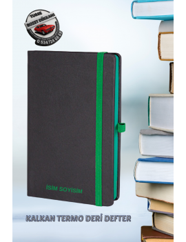 YEŞİL KALKAN TERMO DERİ DEFTER 13 x 21 CM | KİŞİYE ÖZEL LAZER BASKILI