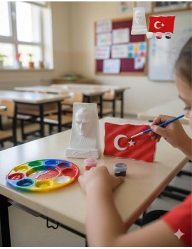 Beton Türk Bayrağı ve Atatürk Büstü Boyama Seti | 4 Renk Boya + 1 Fırça Dahil | Tek Paket Hobi Seti