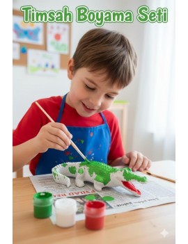 Beton Timsah Boyama Seti | 3 Renk Boya + 1 Fırça Dahil | Tek Paket Hobi Seti