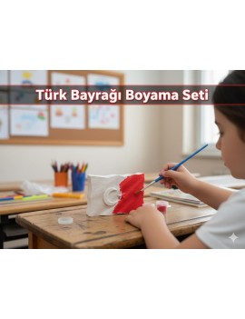 Beton Türk Bayrağı Boyama Seti | 2 Renk Boya + 1 Fırça Dahil | Tek Paket El Yapımı Hobi Seti