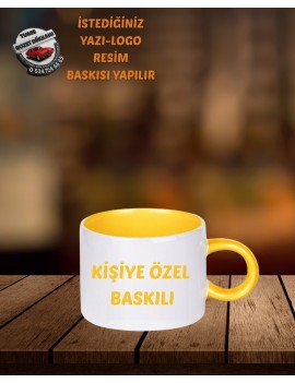 SARI MOTTO FİNCAN KUPA BARDAK | KİŞİYE ÖZEL BASKILI