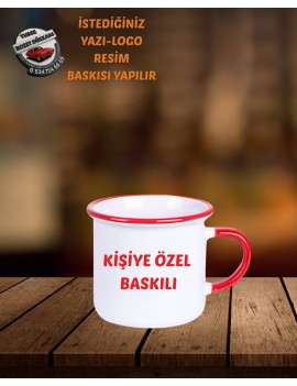 KULPU VE AĞIZ ÇEVRESİ KIRMIZI ENAMEL KUPA BARDAK | KİŞİYE ÖZEL BASKILI
