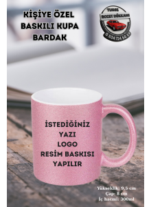 Kişiye Özel Simli Pembe Kupa | Yazı, Logo ve Resim Baskılı