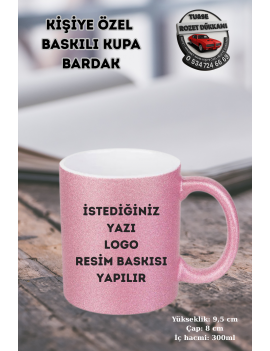 Kişiye Özel Simli Pembe Kupa | Yazı, Logo ve Resim Baskılı