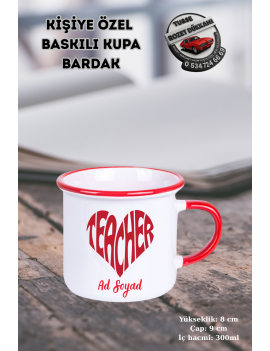 Kalpli “Teacher” Tasarımlı Kupa Bardak | Öğretmenler Günü Hediyesi | Kişiye Özel İsimli