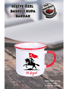 At Üstünde Asker ve Türk Bayrağı Tasarımlı Kupa | Kişiye Özel İsimli | Vatan Temalı Hediye