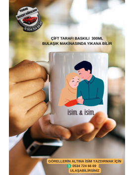 Mütevazı Çift Kupa Bardak – 300 ML Seramik – Kişiye Özel İsim Yazılı Hediyelik