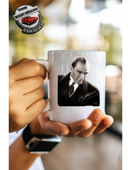 Atatürk Resmi Baskılı Kupa Bardak 2– 300 ML Kaliteli Seramik – Özel Günler İçin Anlamlı Hediye