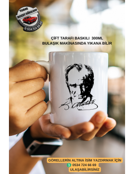 Atatürk Resmi Baskılı Kupa Bardak 3– 300 ML Kaliteli Seramik – Özel Günler İçin Anlamlı Hediye