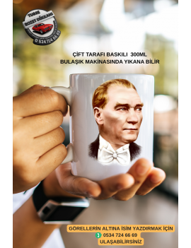 Atatürk Resmi Baskılı Kupa Bardak – 300 ML Kaliteli Seramik – Özel Günler İçin Anlamlı Hediye