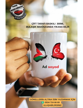 Kelebekli Filistin Kupa Bardak – 300 ML Seramik – Kişiye Özel İsim Yazılı Hediyelik