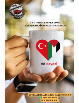 Kalp Özgür Filistin Kupa Bardak – 300 ML Seramik – Kişiye Özel İsim Yazılı Hediyelik