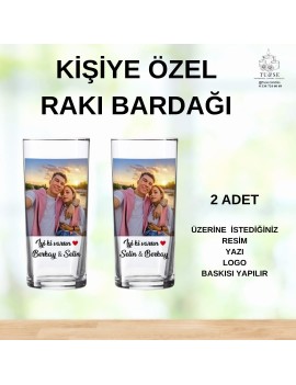 Kişiye Özel Baskılı Rakı Bardağı 2 li | İsim, Logo, Mesaj Baskılı