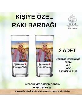 Kişiye Özel Baskılı Rakı Bardağı 2 li | İsim, Logo, Mesaj Baskılı