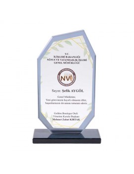 Füme Kristal Sekizgen Cam Plaket | 12x20 cm | 1 cm Kalınlık | Kişiye Özel