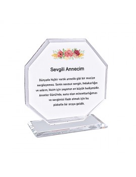 Sekizgen Kristal Şeffaf Cam Plaket | 14x14 cm | Kişiye Özel Baskılı