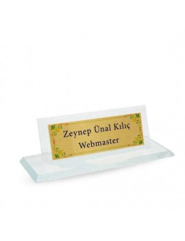 Kristal Cam Masa İsimliği | Altın Renk Metal | Kişiye Özel