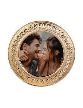 Gül Desenli Gold Metal Tabak | 25 cm | Ahşap Ayaklı ve Kişiye Özel