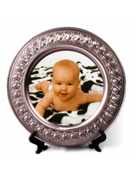 Gül Desenli Gümüş Metal Tabak | 25 cm | Ahşap Ayaklı