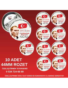 10’lu 29 Ekim Cumhuriyet Bayramı Rozeti Seti – 44mm Atatürk ve Türk Bayraklı Yaka Rozetleri