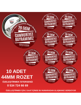 10’lu 29 Ekim Cumhuriyet Bayramı Rozeti Seti – 44mm Atatürk ve Türk Bayraklı Yaka Rozetleri
