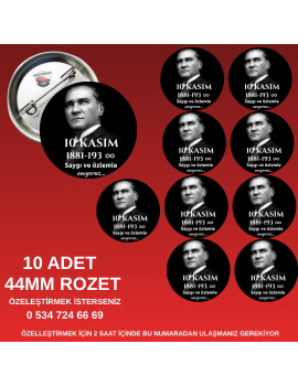 10’lu 10 Kasım Atatürk Anma Rozeti Seti – 44mm Siyah Beyaz Yaka Rozetleri – Saygı ve Minnetle