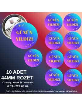 10’lu Günün Yıldızı Rozeti Seti – 44mm Renkli Yaka Rozetleri – Öğrenci ve Başarı Ödülü