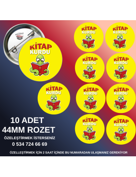 10’lu Kitap Kurdu Rozeti Seti – 44mm Renkli Yaka Rozetleri – Öğrenci ve Okuma Ödülü