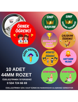 10’lu Karışık Okul Rozeti Seti – 44mm Öğrenci Yaka Rozeti 