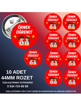 10’lu Örnek Öğrenci Rozeti Seti – 44mm Renkli Yaka Rozetleri – Başarı ve Motivasyon Ödülü